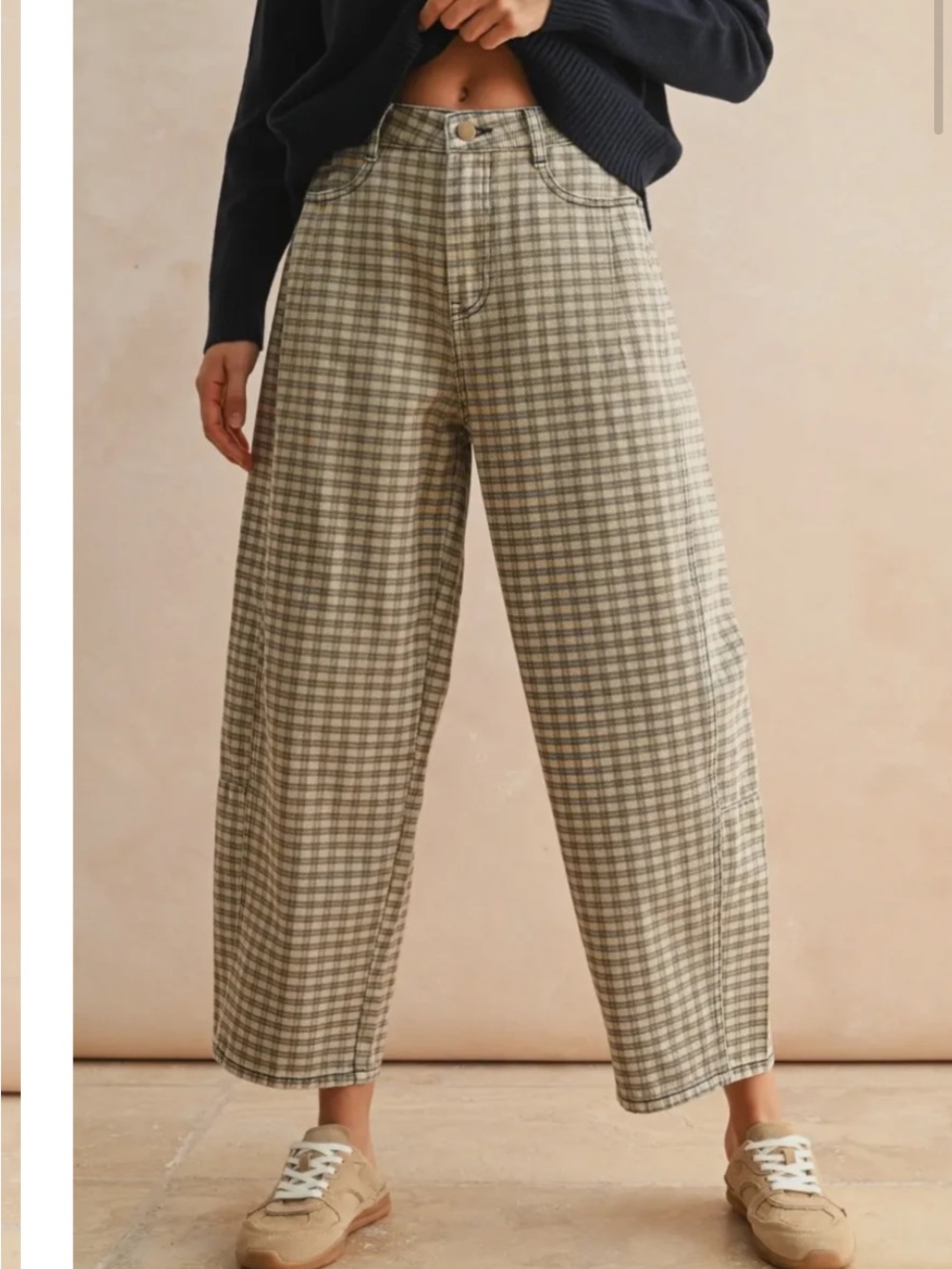 Miou Muse the Tanner pant Beige Plaid Relaxed Trousers - Picture 6 of 7